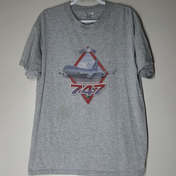 Vintage Boeing 747 Commercial Airplane Graphic T Shirt Size Large Port & Co